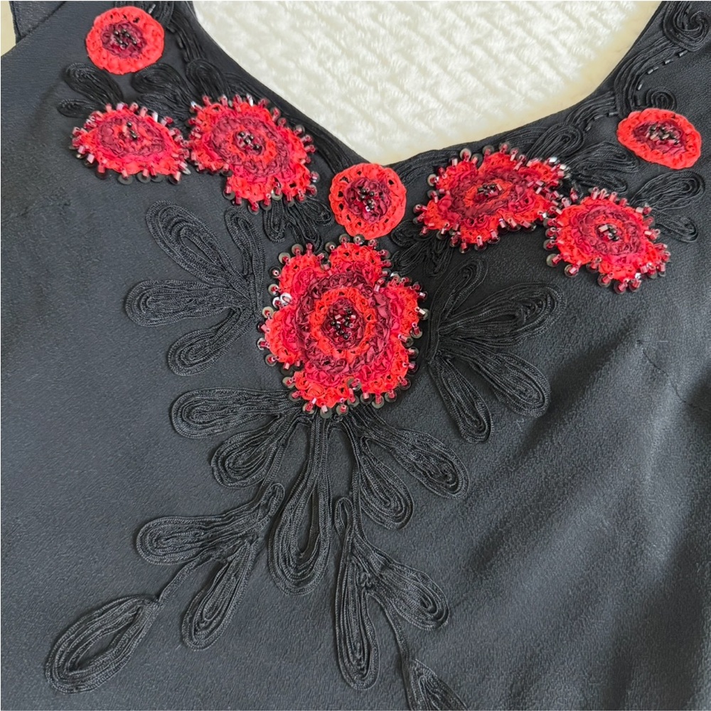 VTG Sue Wong Silk Beaded Embroidered Skirt Top 6 Black Whimsigoth Coquette Dress - Picture 9 of 17